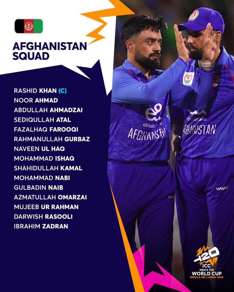 Afghanistan T20 World Cup 2026 Squad: Rashid Khan Leads